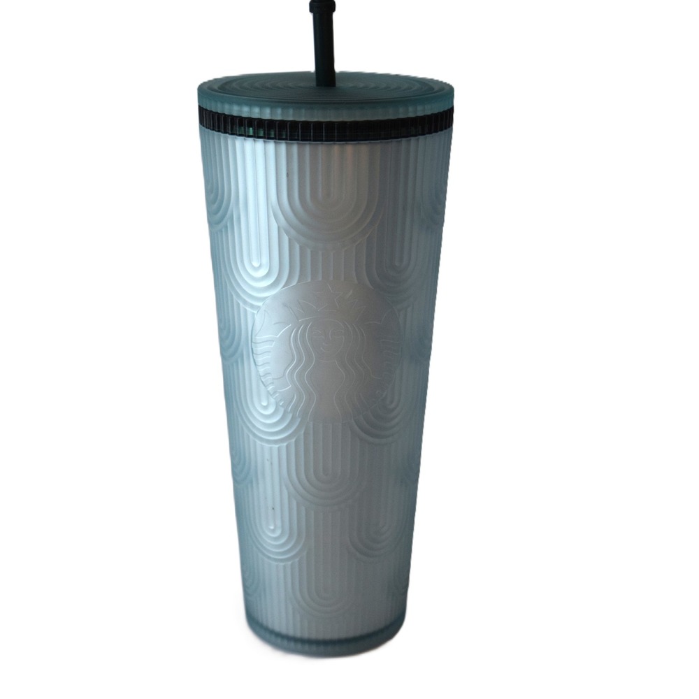 NWT Starbucks Cold Cup Tumbler Venti‎ 24oz Blue Art Deco Embossed Arches 2022
